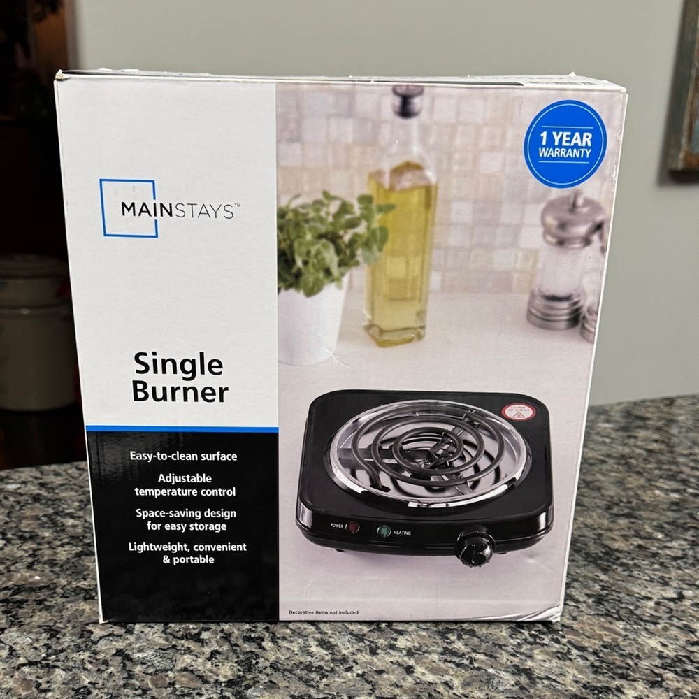 Mainstays Black Single Burner NEW